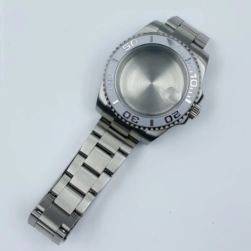 40 مللي متر حافظة تقويم من الفولاذ المقاوم للصدأ حزام ناعم قابل للتعديل لحزام حافظة NH35 + مجموعة حلقات سيراميك زجاج الياقوت #3