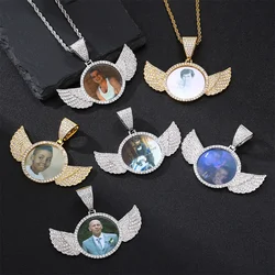 Hip Hop Custom Made Photo Roundness Solid Back Iced Out Bling Cubic Zircon Personalized Necklace & Pendant For Men Women Jewelry