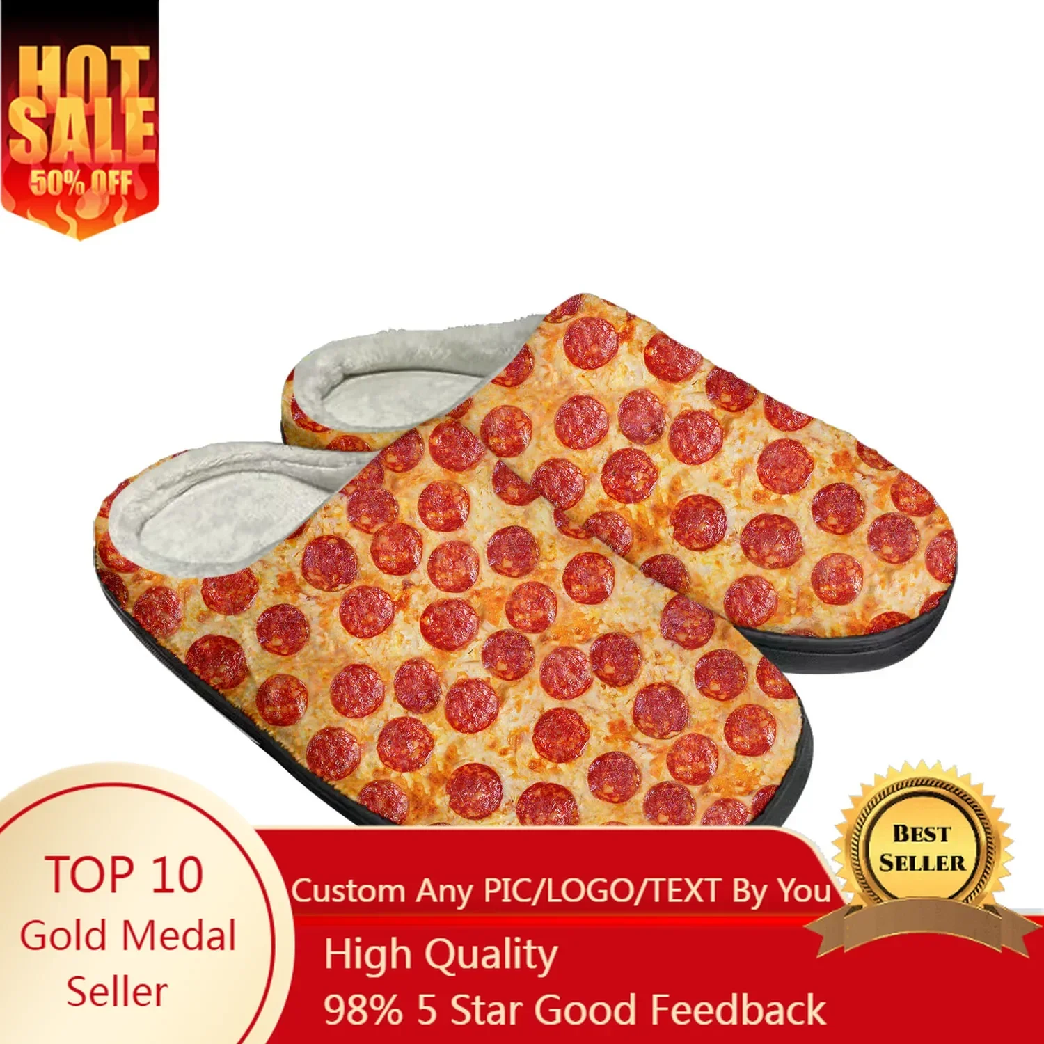 

Patrón de comida deliciosa pizza 3D Home Cotton Slippers High Quality Mens Womens Youth Boy Girl Plush Keep Warm Custom Slipper