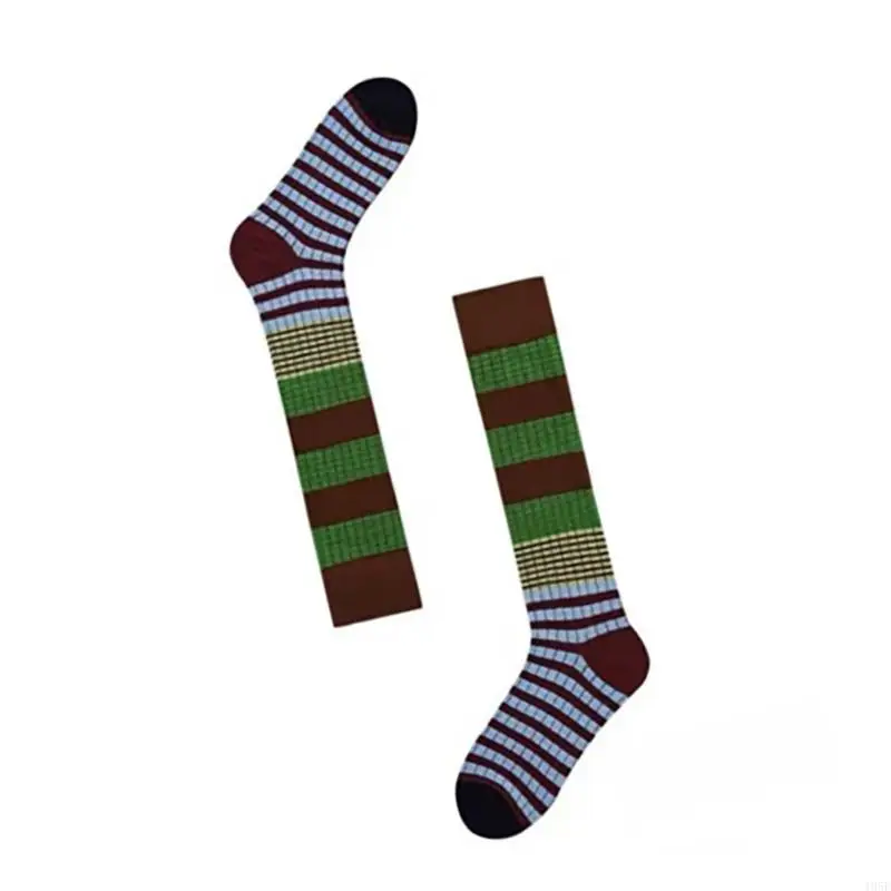 

195E Knee Highs Long Stockings Calf Socks Halloween Cosplay Festival Stockings Colorful Striped Stockings Knee Highs Socks