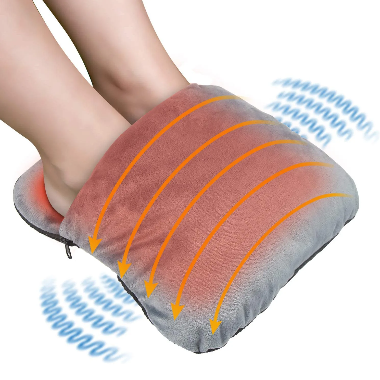 USB Removable And Washable Foot Warmer Shock Massage Foot Pad Foot Massager Heating Shoes 3 Gear Flannel Shoes Household