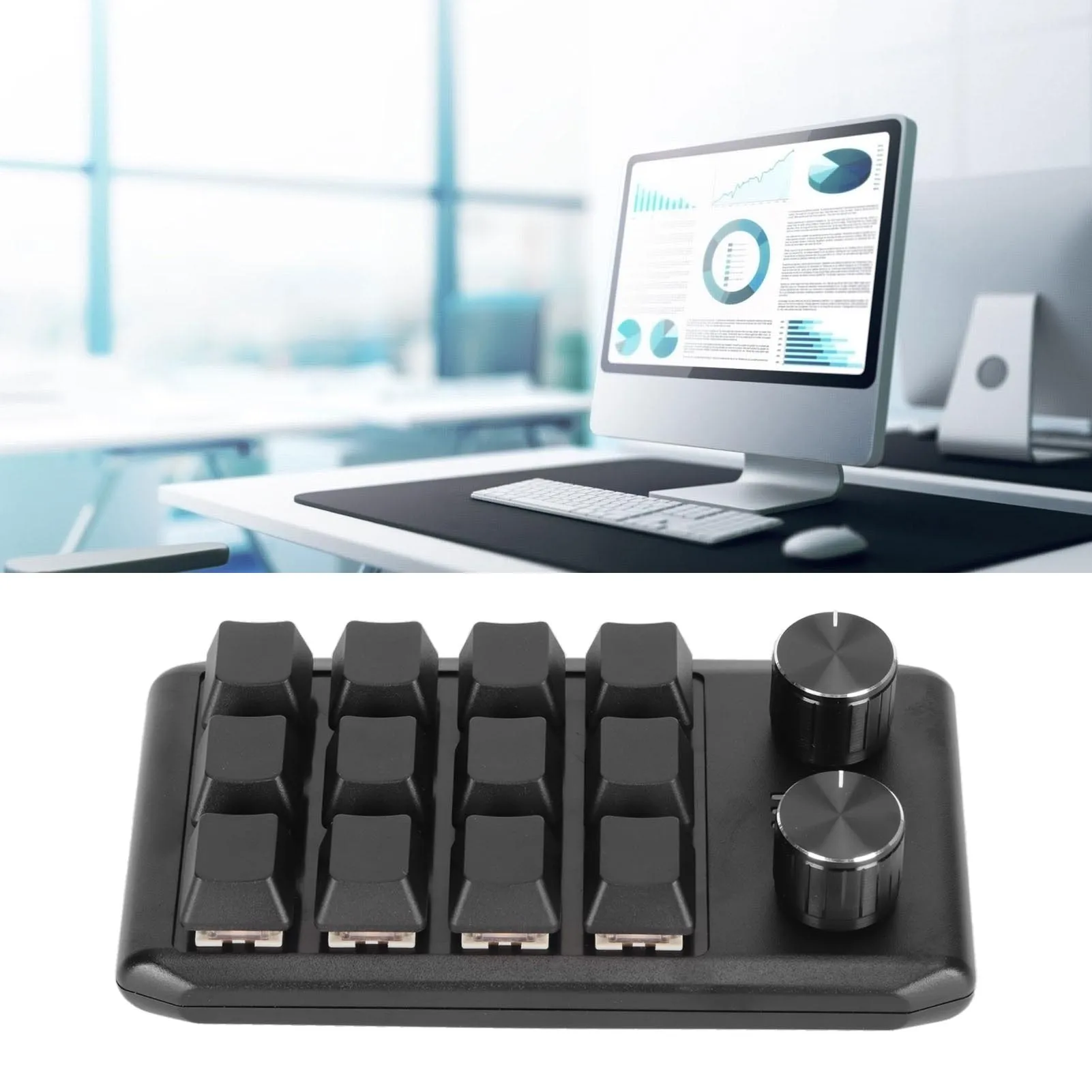 Mini Custom Keypad Mechanical Programming Macro Keypad 12 Keys 2 Knobs Quick Response Red  Programmable for Computer