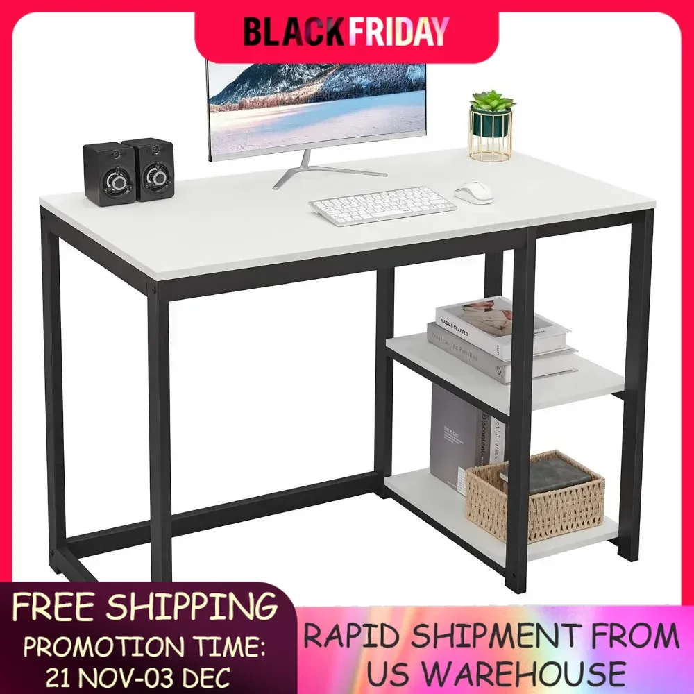 

Computer Desk 40 inches with 2-Tier Shelves Sturdy Home Office Desk with Large Storage Space Study Writing Laptop Table