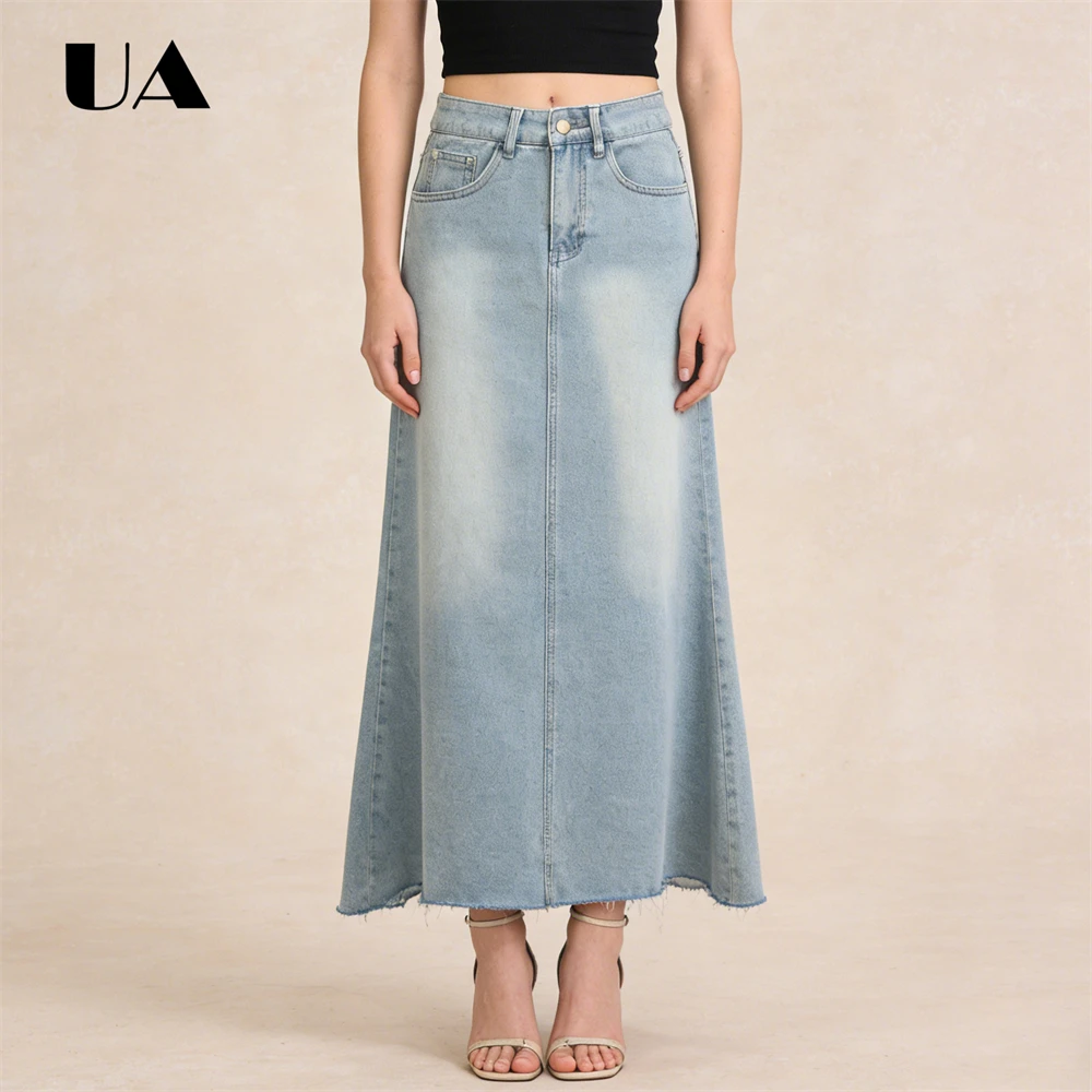 

Retro Denim Skirt for Women Mid Length Spring/Summer 2026 New Skirts A Line Slimming Fashionable Skirts ULBYANRY