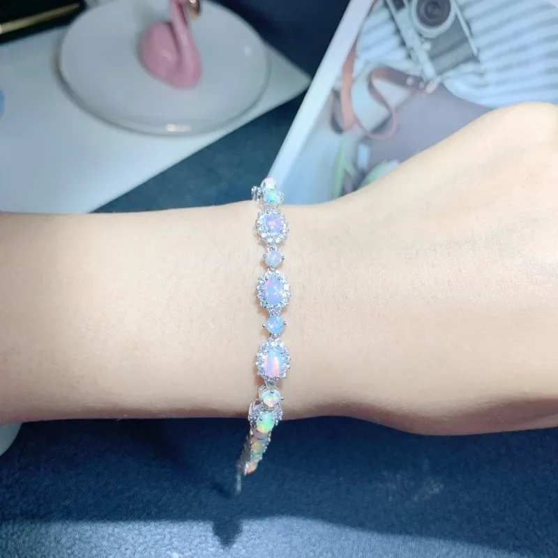 

YULEM Jewelry Natural Opal Bracelet 3mm and 4*6mm Opal Silver Bracelet 925 Silver Opal Bracelet Best Gift for Women