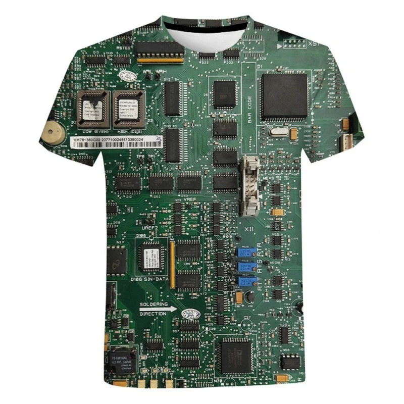 

Men's T-Shirt Casual Street Fashion Men's Clothing Oversized T-Shirt Top Circuit Board Electronic Chip Short Sleeve
