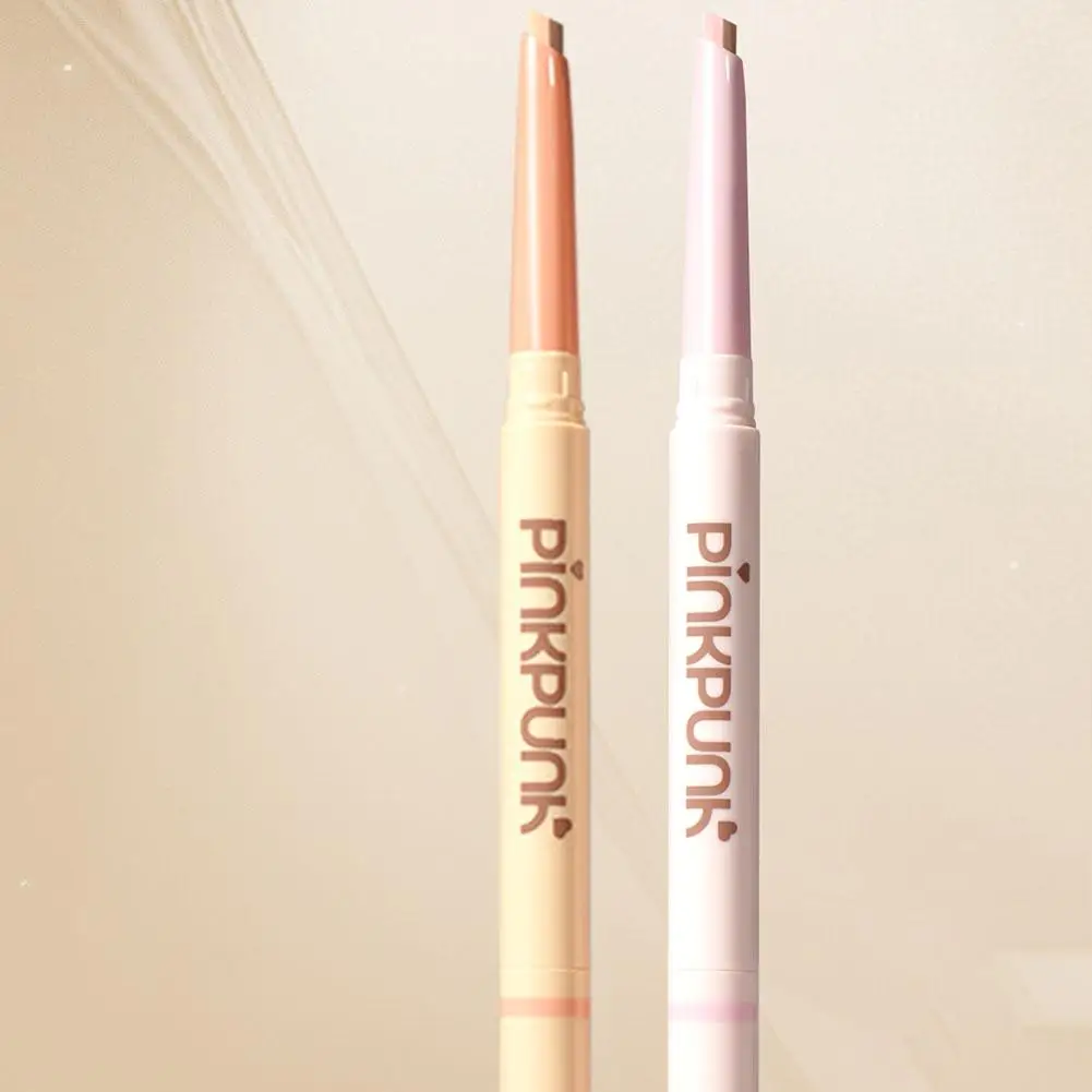 La penna del baco da seta a doppia testa illumina il contorno 2in1 baco da seta naturale con pennello per il trucco degli occhi impermeabile Doodle rosa di carne per principianti