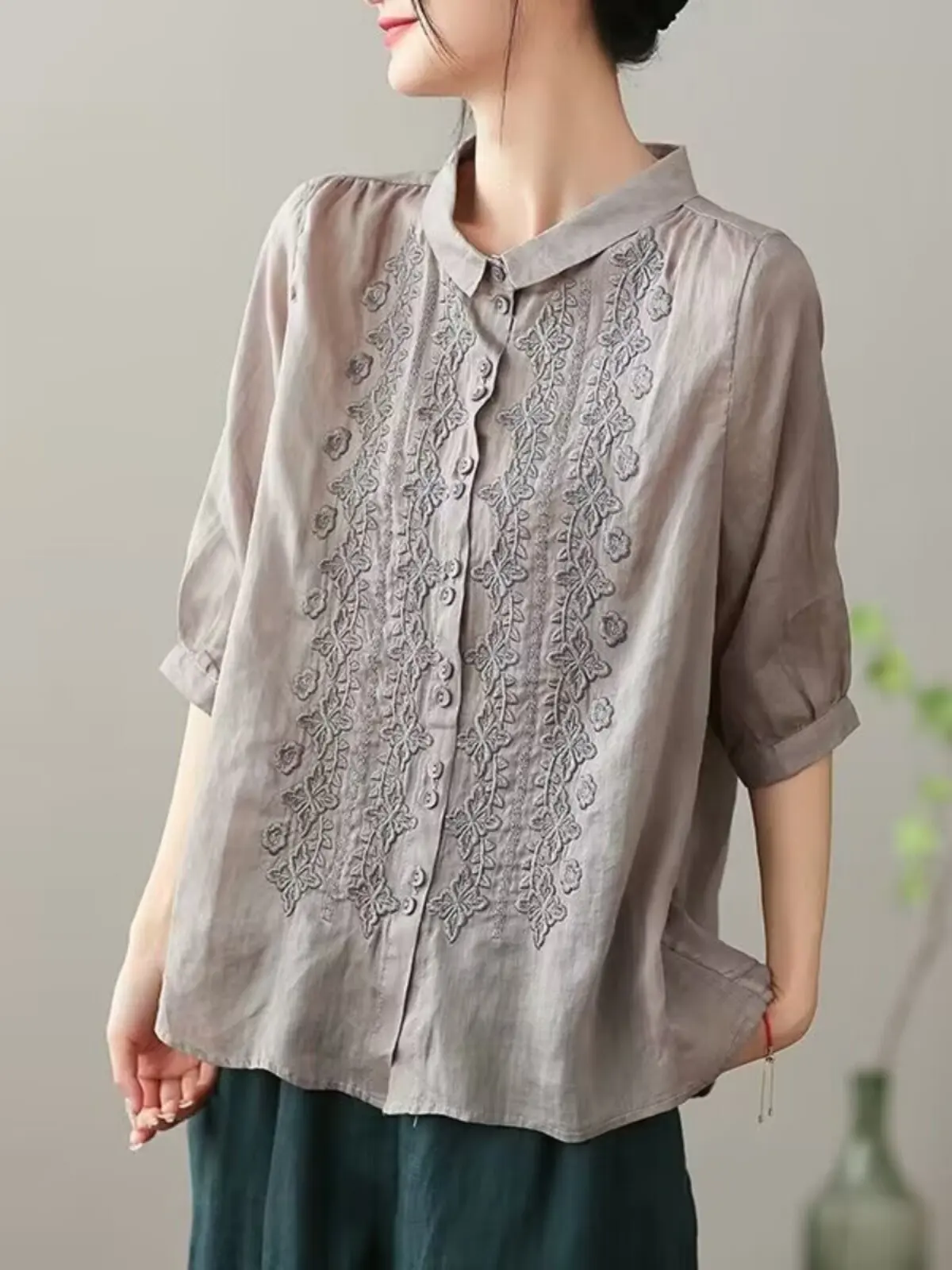 

Elegant Loose Stitched Sleeveless Shirt Single Button Commuter Artistic Vintage Top Breathable Cotton Linen Women's Shirt