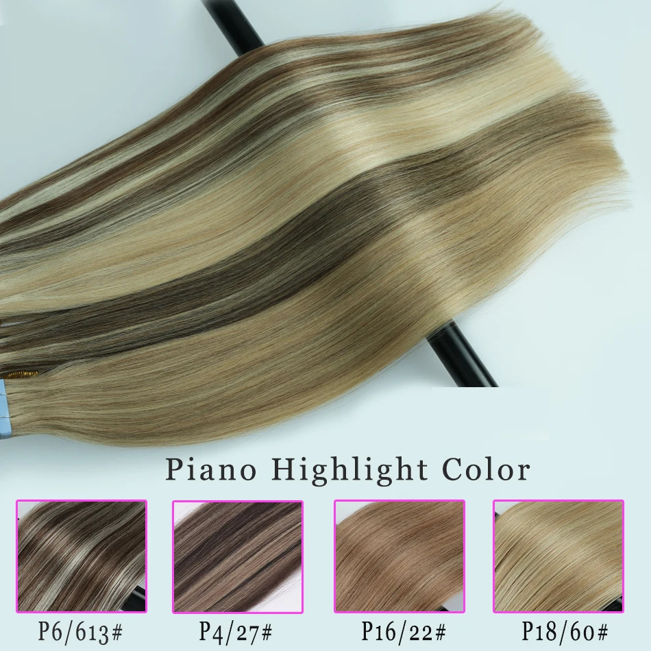 Tape in Hair Extensions 16 Colors Highlight Tape in Remy Human Hair 20pcs 40g/Pack Straight Seamless Skin Weft Tape in Real Hair