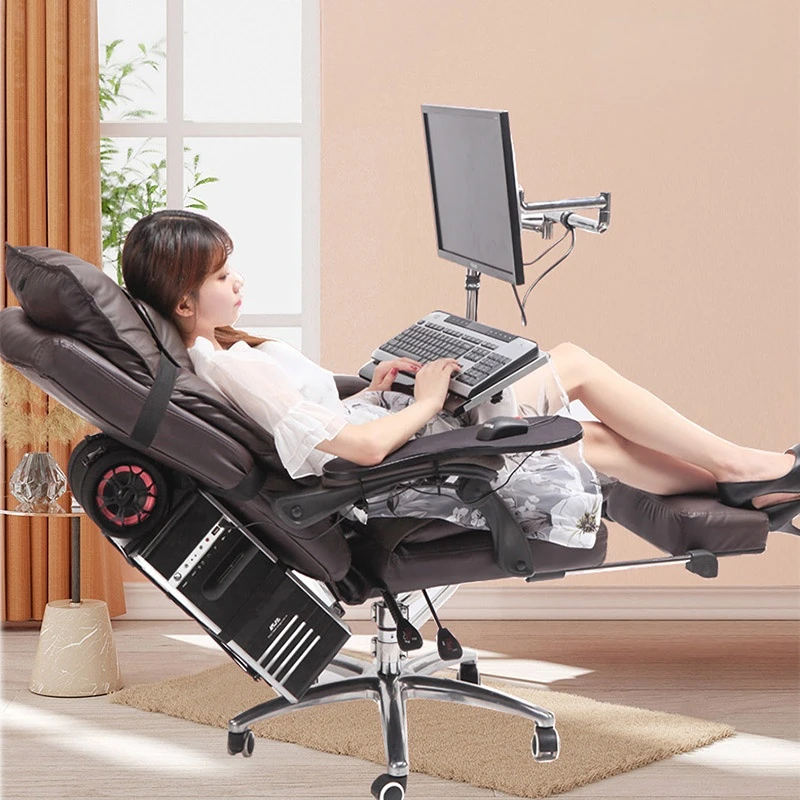 Genuine leather computer desk chair integrated desktop reclinable internet cafe electronic sports chair game chair ergonomics