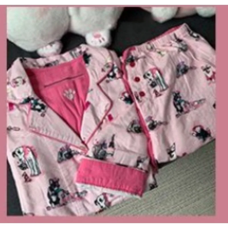 2024 New Pajamas Women\'s Spring Autumn Sleepwear Dog Print Long Sleeve Homewear Set V-neck Loose Sleepwear Large Size Nightwear