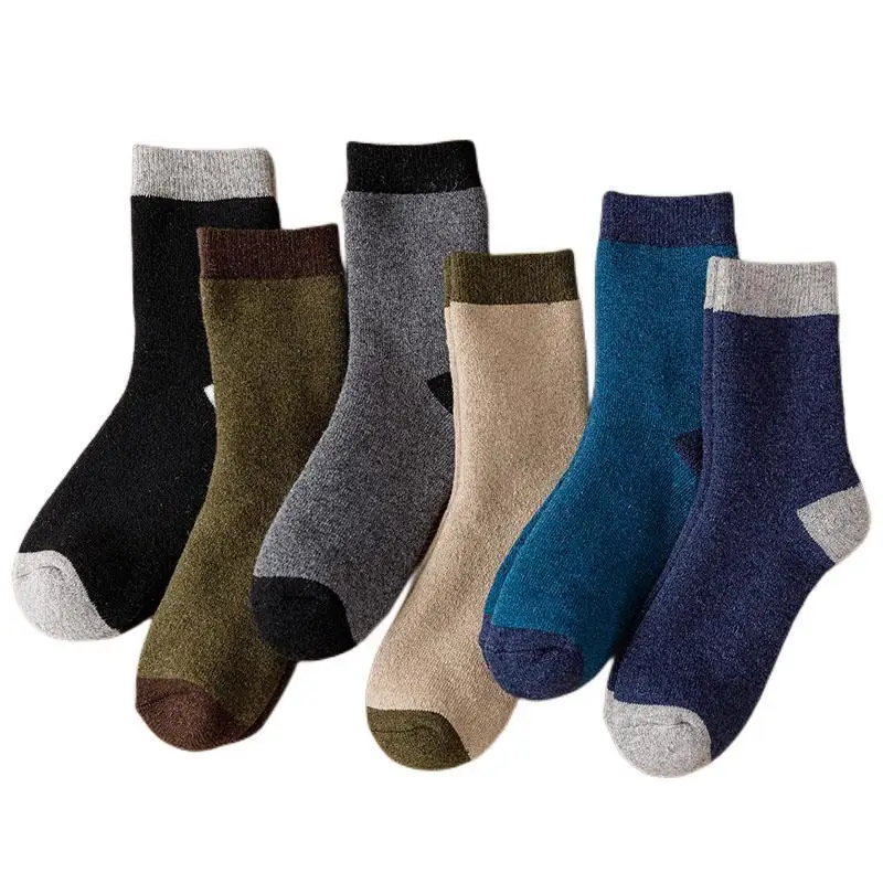 3 Pair Men'S Super Thick Merino Wool Socks Cozy Cashmere Blend Fashionable & High-Quality Snow Socks