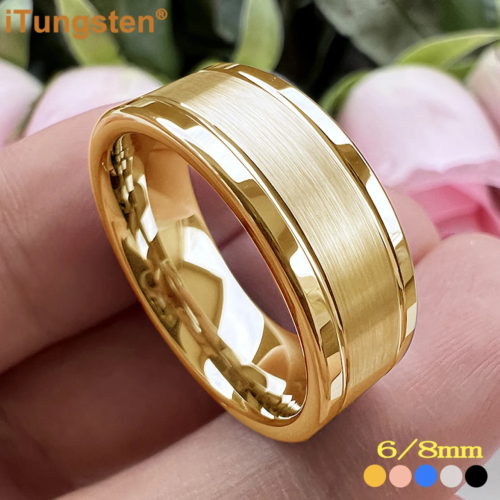 iTungsten 8mm Forever Ring Mężczyźni Kobiety Klasyczna wolframowa obrączka zaręczynowa Modna biżuteria Rowek Polski szczotka Comfort Fit