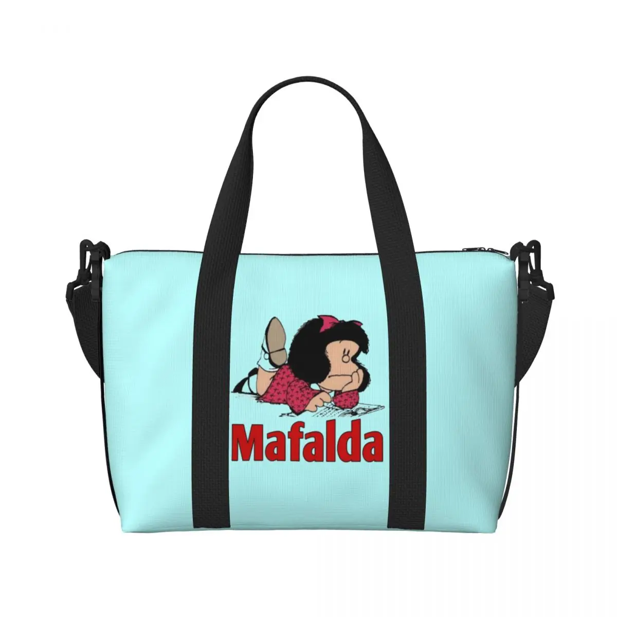 Custom Mafalda Tote Bag Women Large Capacity Cartoon Gym Beach Shoulder Travel Bag