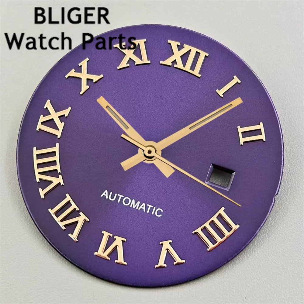 BLIGER 24.5mm Watch Dial Hand Set White Brown Purple Gray Rose Gold Gold Dial Roman Diamond Index Fit NH05 Movement Women\'s Dial