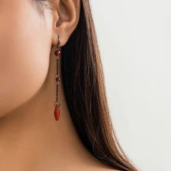 IngeSight.Z Gothic Red Crystal Long Tassel Pendant Earrings for Women Retro Black Metal Link Chain Drop Earrings Party Jewelry