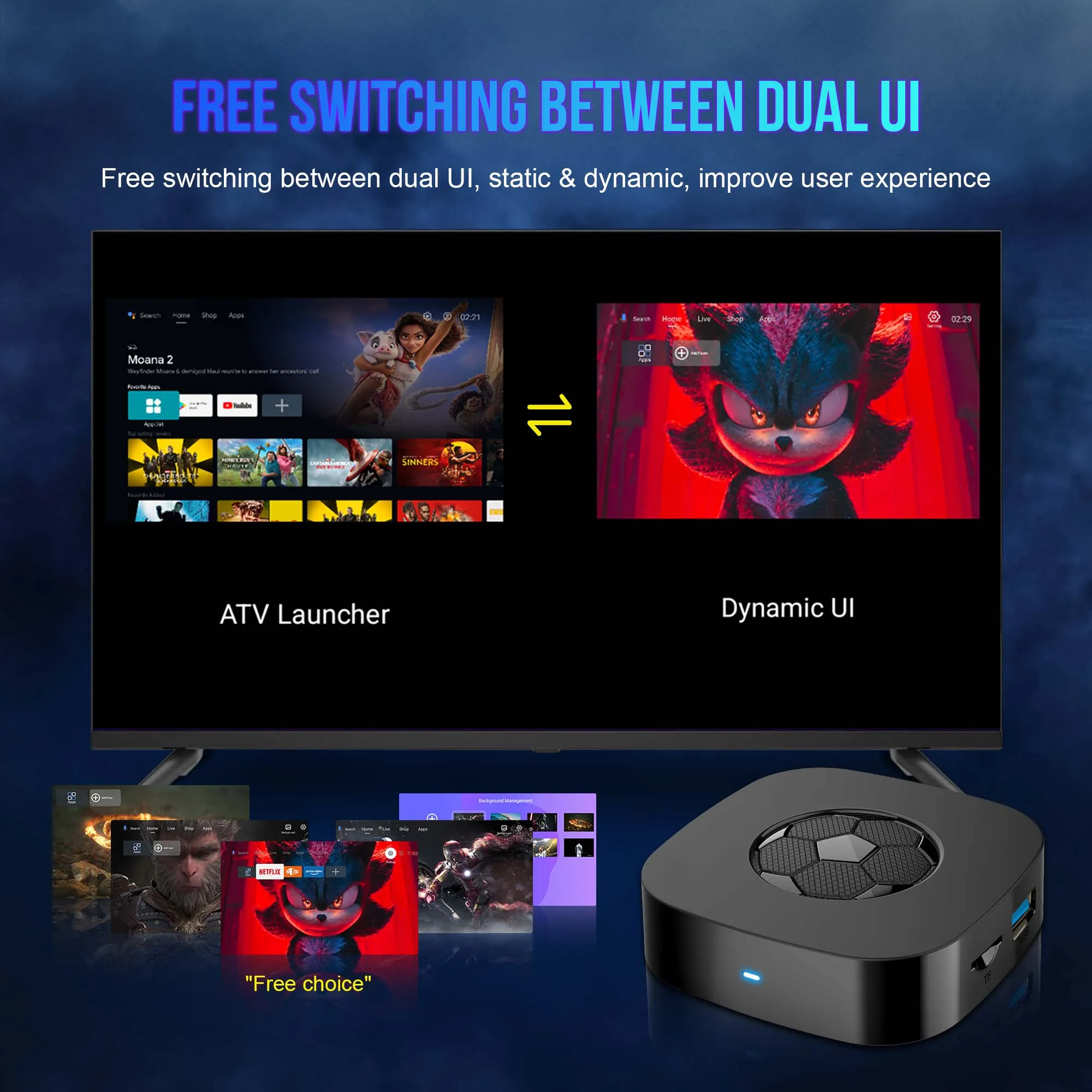 2025 T1 Ultra Android 16 Rockchip RK3518 Smart TV Stick Dual-System UI Interface 8GB + 128GB Wifi 6 TV Stick Media Player