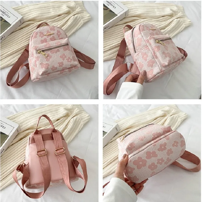 PU Leather Shoulder Mini Small Backpack Multi-Function Ladies Phone Pouch Pack Flower Print Ladies School Backpack Bag for Women