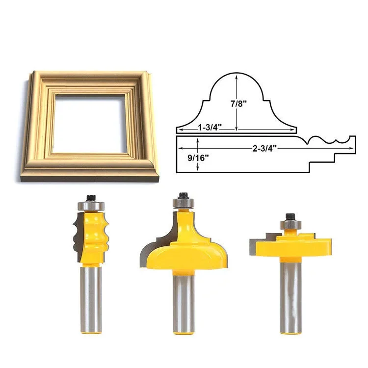 3pcs 12mm 1/2" Shank Picture Frame Line Router Bit C3 Carbide Classical Milling Cutter for Wood Woodworking Tenon Cutters