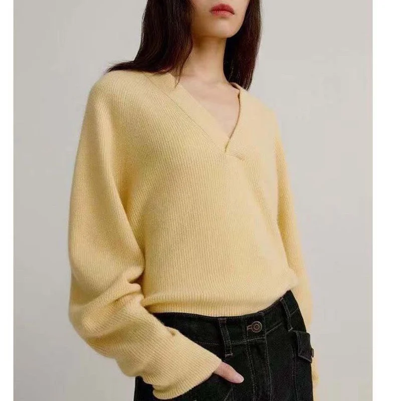 Autumn And Winter New 2023 Women's ClothingCashmere Blended V-neck Pullover Long Sleeve Sweater 1027