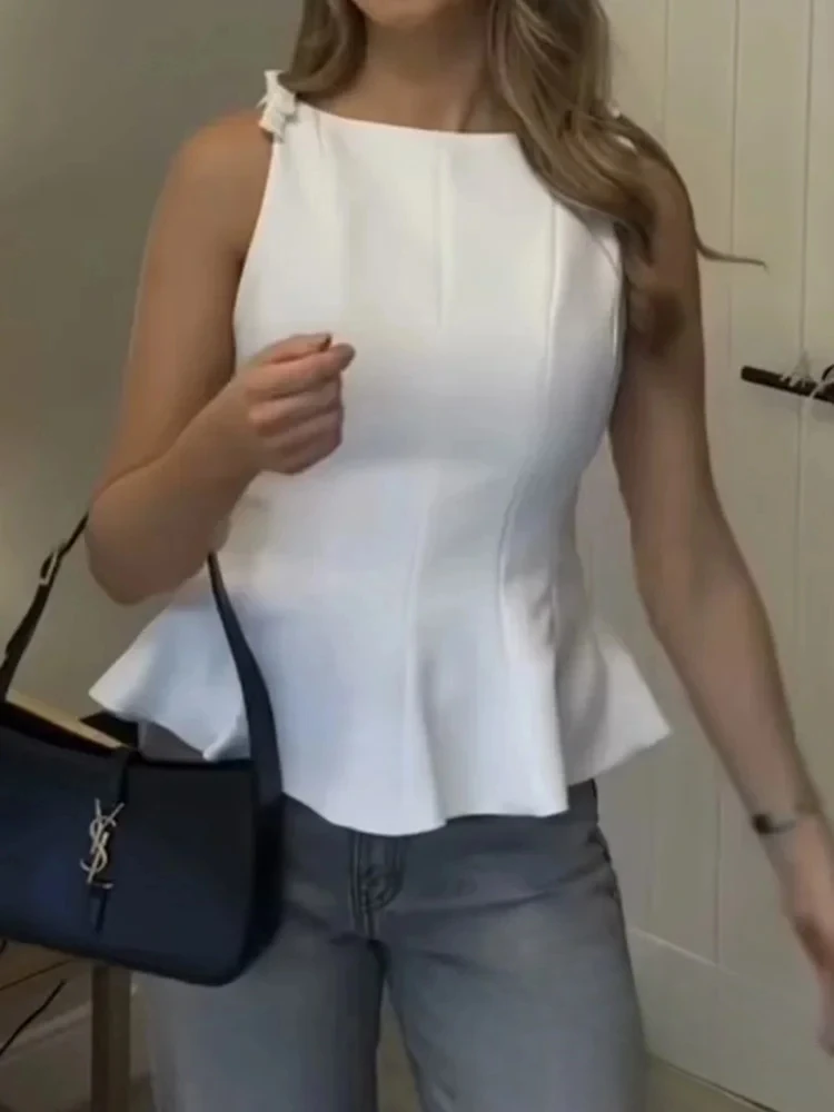 

KONDALA сексуальные шикарные женские топы с однотонным бантом и вырезом на молнии, жилет без рукавов с открытой спиной, модные топы с высоким воротником весна-лето 2025, весна-лето