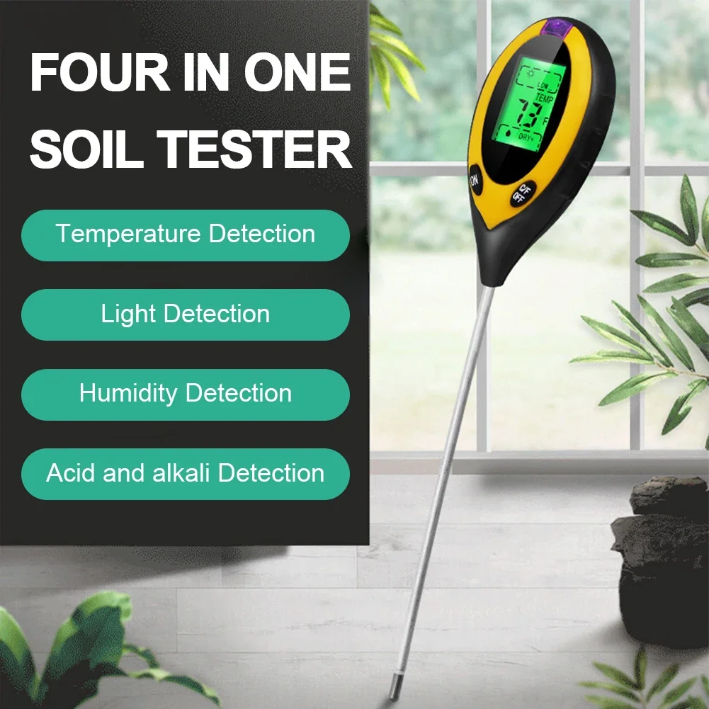 Professional Soil PH Meter 4 In1 LCD Temperature Humidity Sunlight Intensity PH Moisture Meter Garden Soil Tester for Plant Care