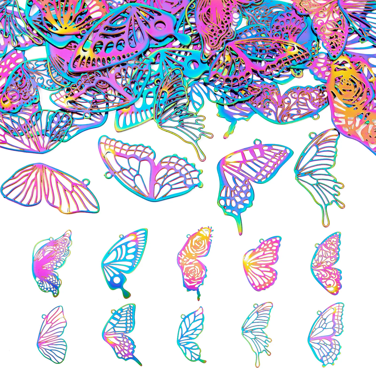 

40Pcs Butterfly Charms Rainbow Color 201 Stainless Steel Etched Embellishments Pendants for DIY Women Dangle Earrings Jewelry