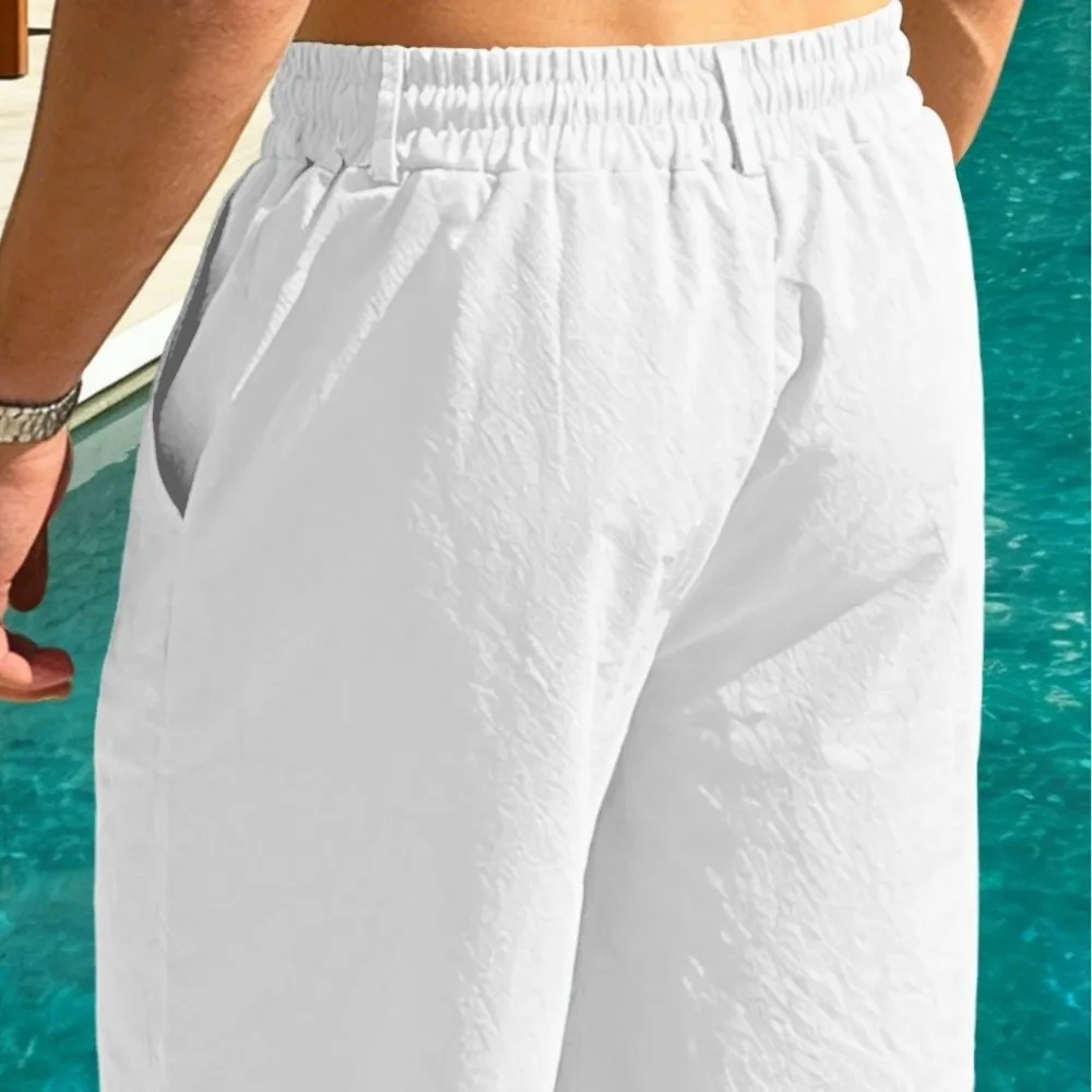Smooth Flexible Elastic Waist Men's Shorts Drawstring Loose Fit Five Quarter Pants Quick Dry Lightweight Sweatpants Casual Wear