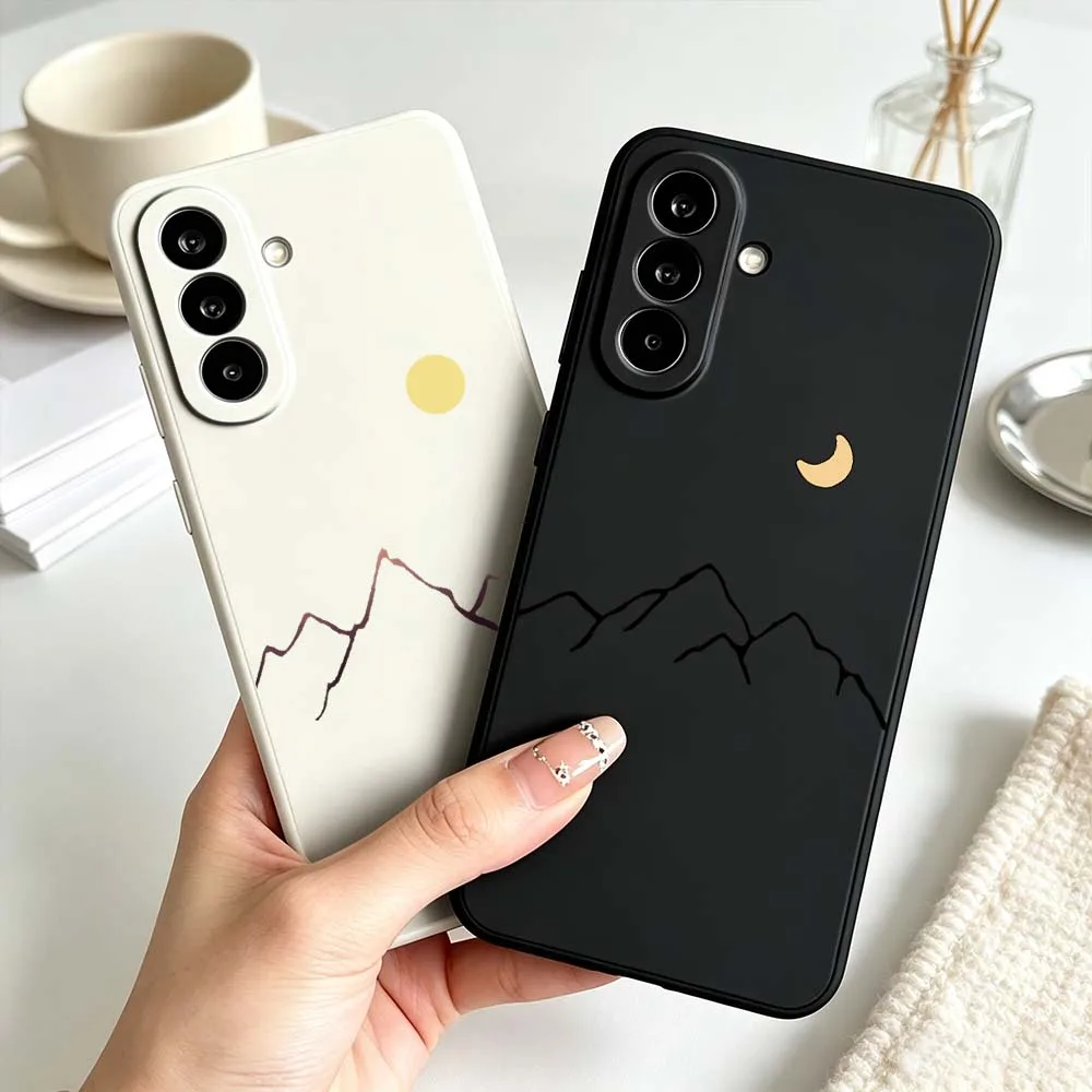 Minimalist Sun Moon Mountain Phone Case For Samsung Galaxy A71 A56 A55 A54 A53 A51 A17 A16 A07 A06 Soft Silicone Liquid Cover