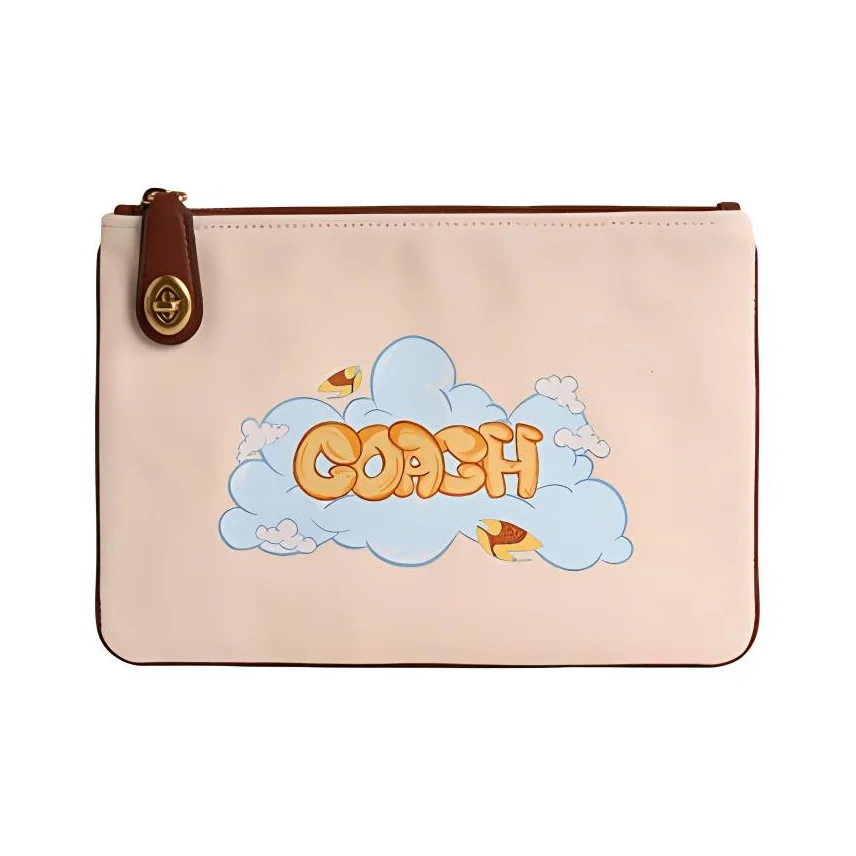 COACH Tsinghua, édition collaboration, pochette en tissu, taille moyenne, pour femme, avec quincaillerie en laiton, couleurs mélangées, naturel