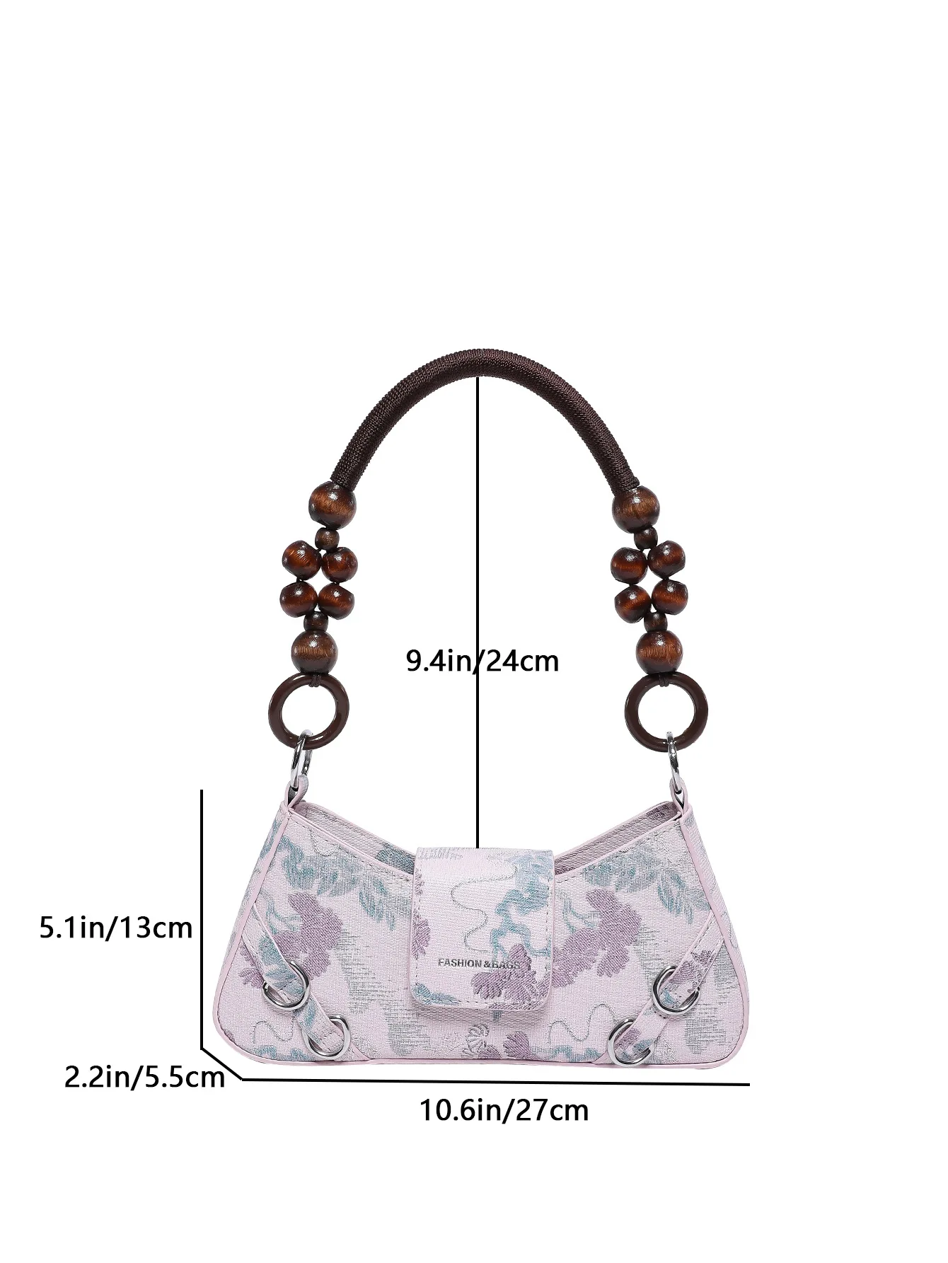 New Chinese Style Flower Print Tote Bags Vintage Fashion Beaded Handle Handbags Summer Shoulder Bag For Women Daily Shopping Bag