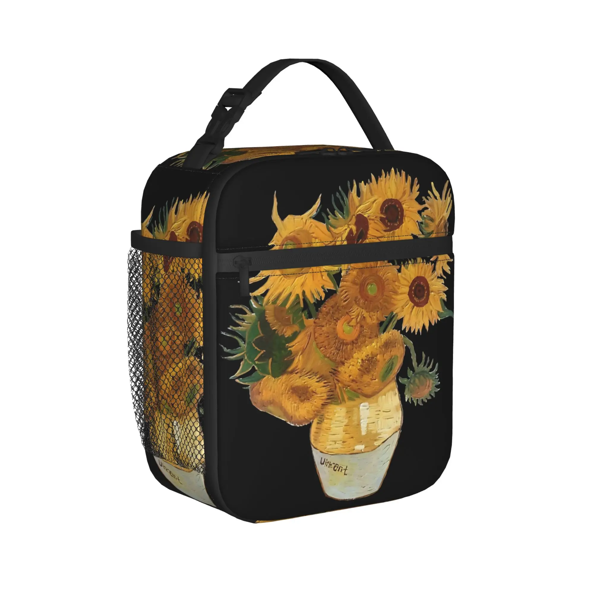 Van Gogh sunflowers Lunch Bag For Unisex School Portable Zipper Cooler Bag Waterproof Print Thermal Lunch Bags