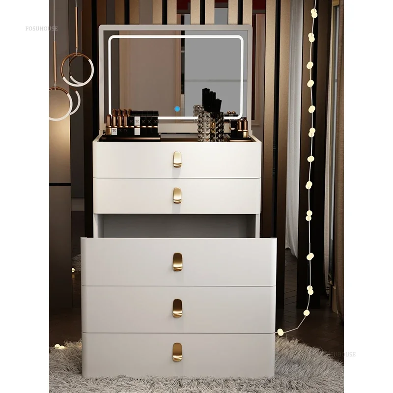 Italian Simple Dresser for Model Room Solid Wood Small Flip Mirror Dressers Light Luxury Household Dressing Table for Bedroom