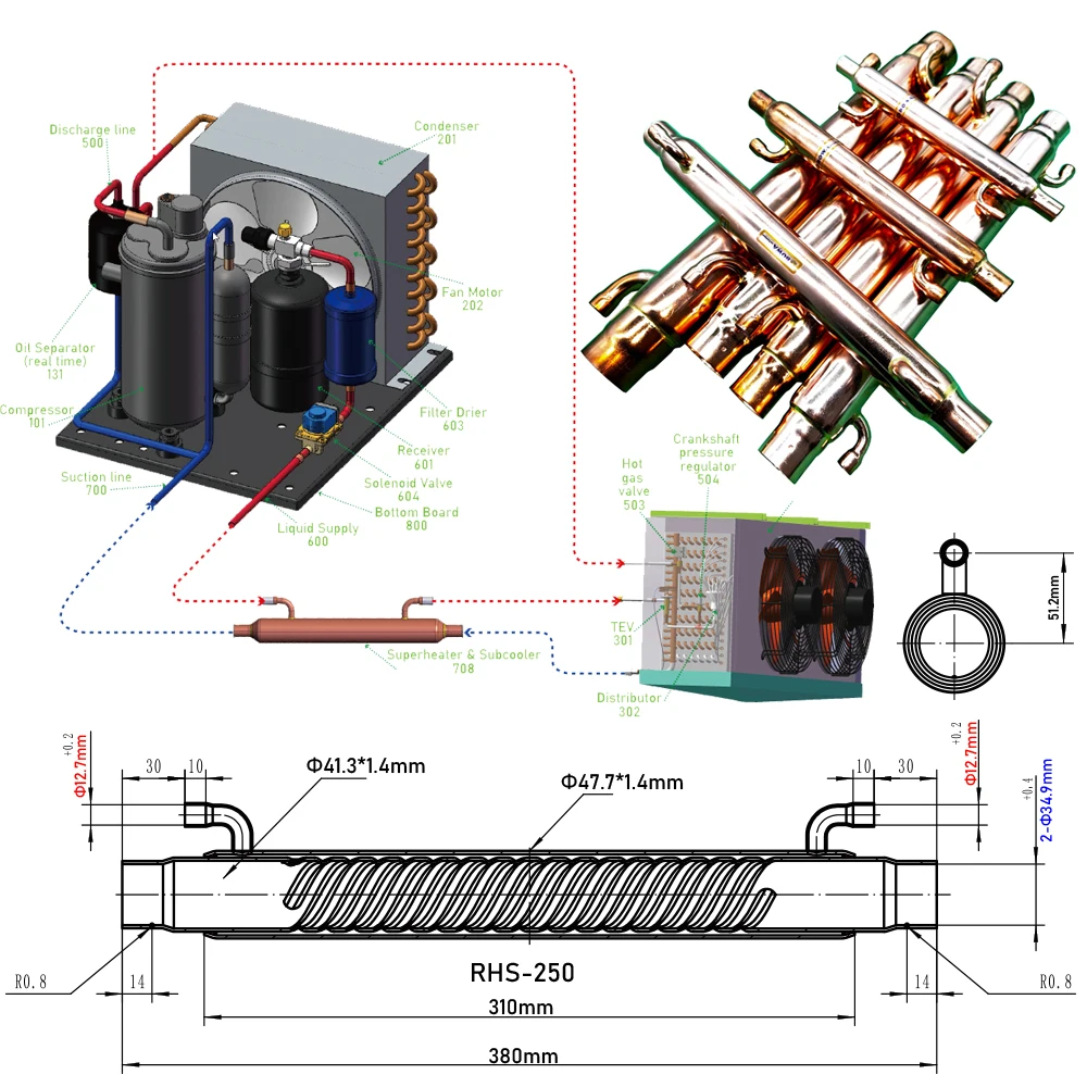 سخان ومبرد فائق 5 و7 حصان يعمل على تسخين غاز الشفط يوفر الضاغط حمايةًا رائعةًا ضد الصدمات السائلة