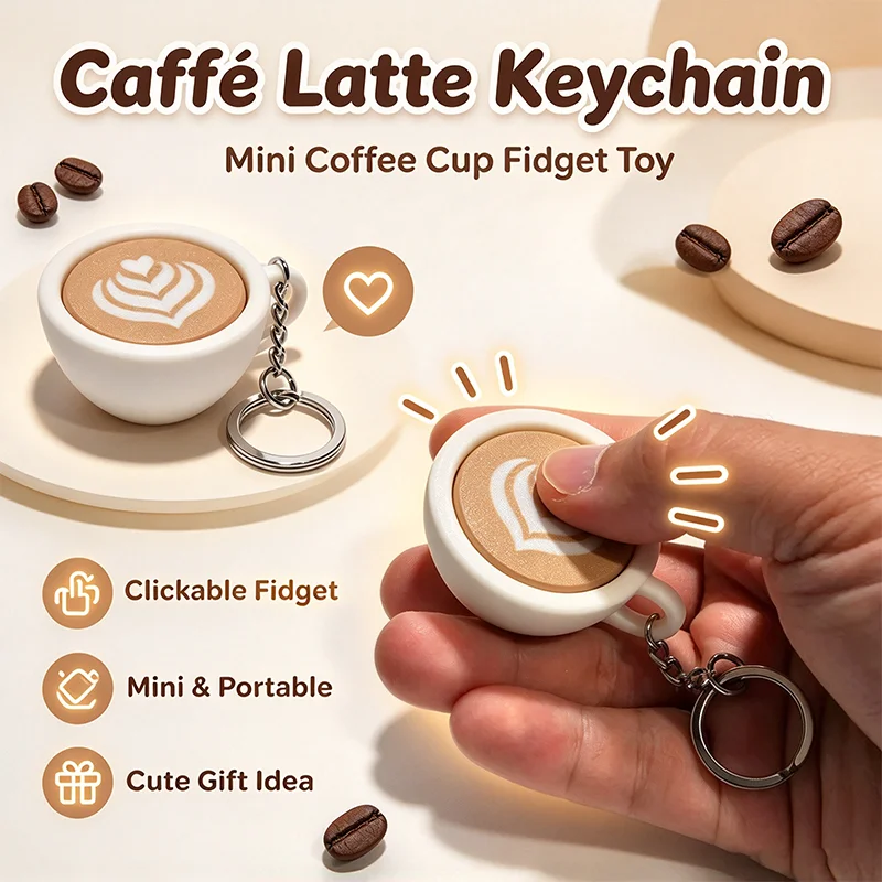 Cute Mini Coffee Cup Fidget Keychain Click Press Stress Relief Toy Realistic Portable Bag Pendant Keychain Decor Novelty Gifts