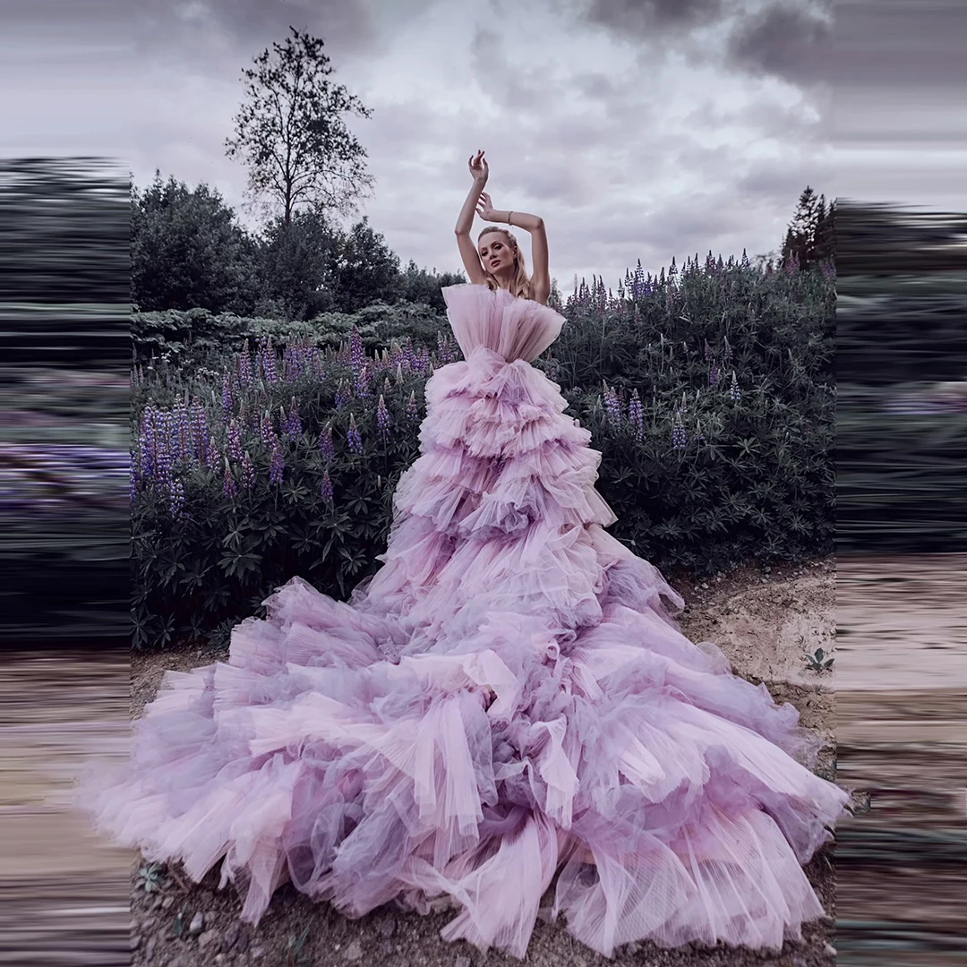 Lindo sem alças mix-cor vestidos de baile glamouroso babados vestido de baile extra inchado em camadas babados tule vestidos de ocasião formal 2026