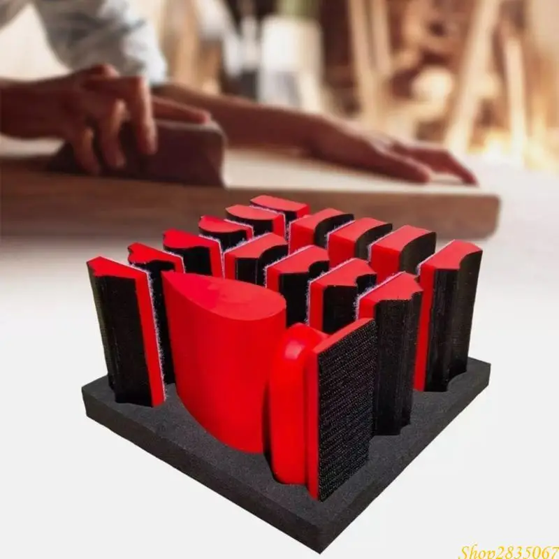 Interchangeable Contoured Profile Sanding Block Set Hook Foam Hand Sander Woodworking Furniture Auto Paint 831F
