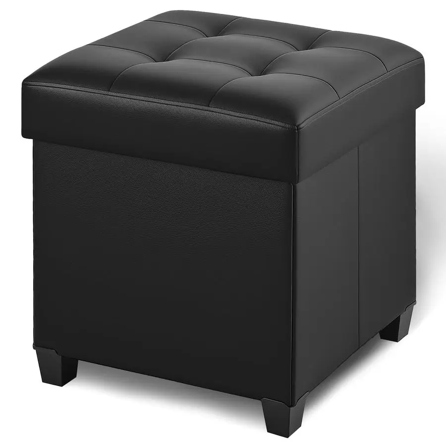 

Ottoman with Storage, Square Storage Ottoman for Dorm, Faux Leather Ottomans with Legs for Living Room, Bedroom, Black