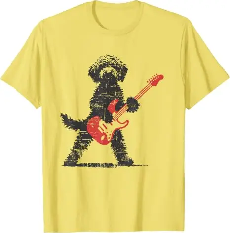 Lustiges Rock-Goldendoodle-Hund-T-Shirt mit Gitarre für Musikliebhaber, Y2K Punk Streetwear, Neuheit Geschenk Grafik-Bekleidung – Detail 7