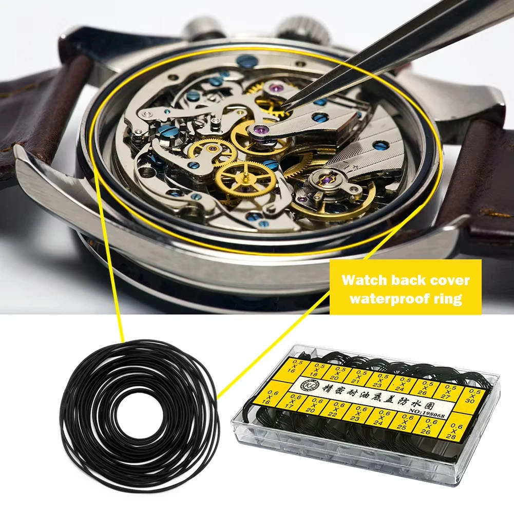 200 Peças de Anéis de Borracha O-Ring Impermeáveis para Fundo de Relógio, Ferramentas de Reparo para Relojoeiros, Espessura 0.5mm/0.6mm, Embalagem Premium