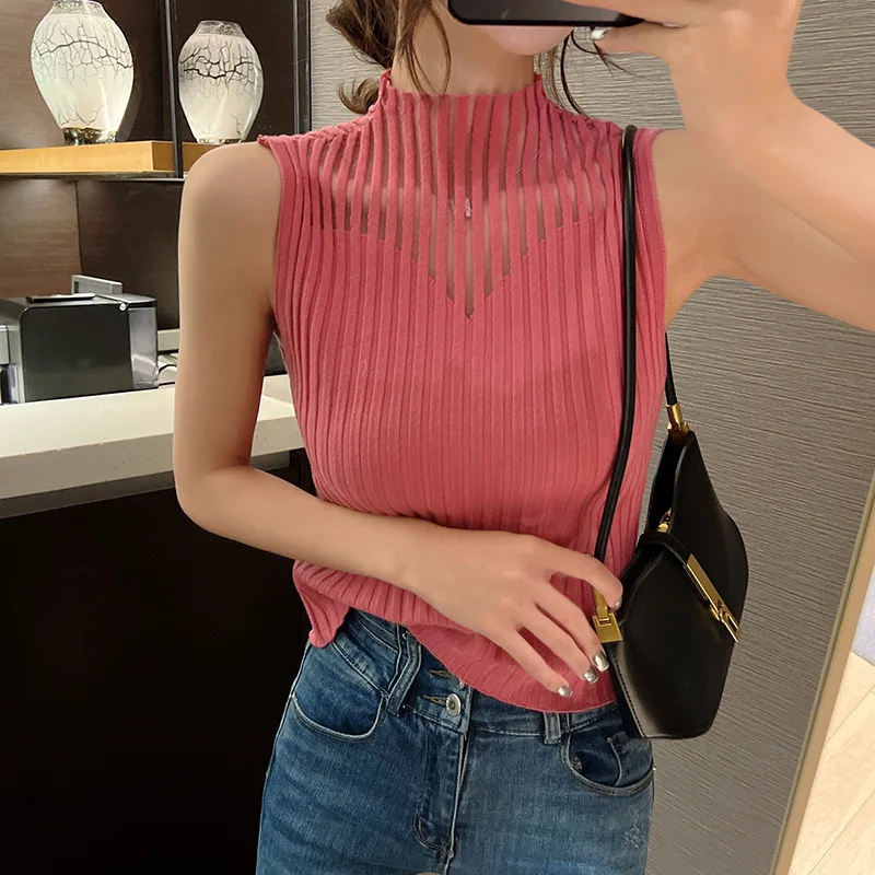 Hollow Out Knitted Tank Top Women Y2k Clothes Summer Sleeveless White Black Korean Fashion Club Outfit Vest Tops Woman 2024 New