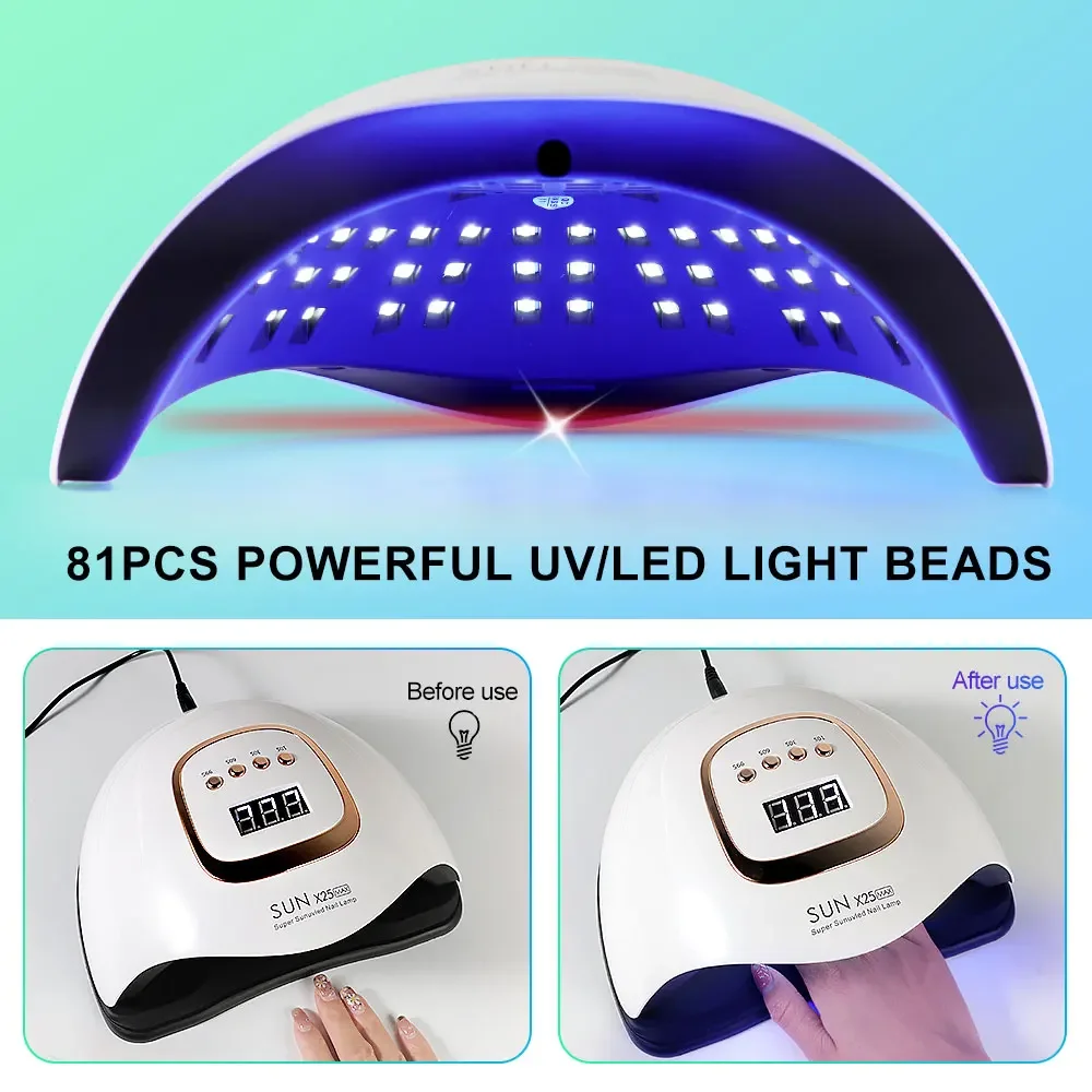 Sun x25max 81led lâmpada uv para unhas secagem rápida cura todo gel unha polonês profissional poderoso secador de luz uv manicure salão