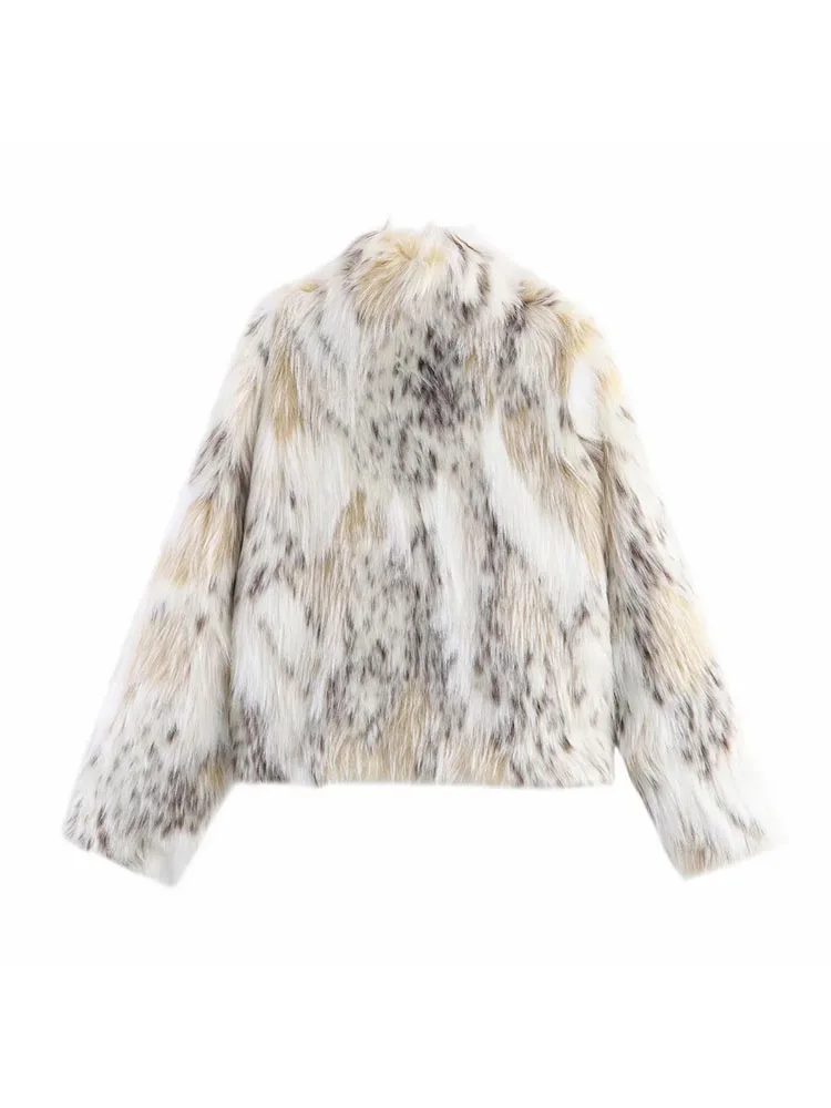 2025 outono inverno chique casaco de pele artificial feminino gola solta contraste jaqueta feminina senhora jaquetas quentes novo