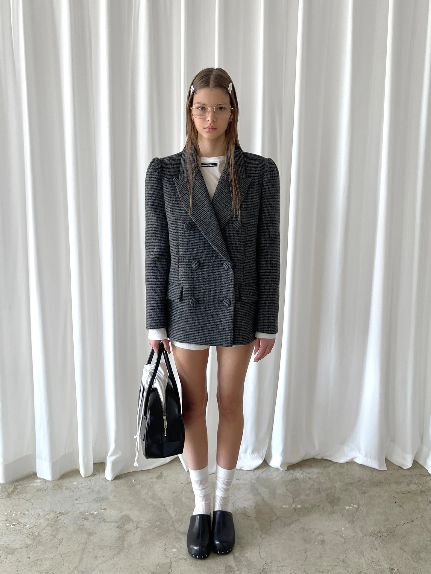 

Женское пальто-пиджак из шерстяной смеси в клетку с двойной застежкой на пуговицах, тонкое, средней длины, с длинными рукавами, для офиса и повседневной носки