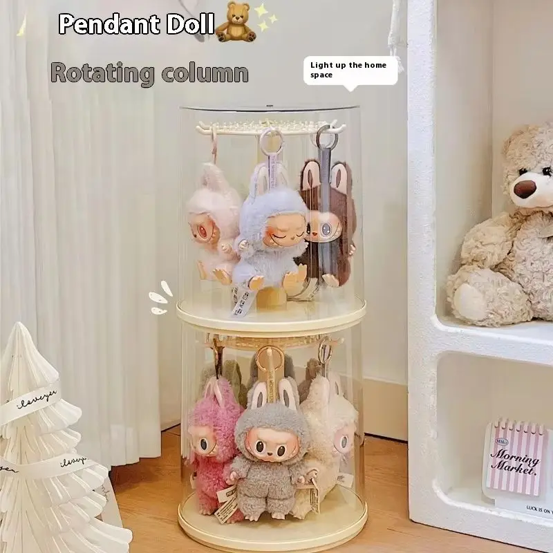 Nueva muñeca Labubu, caja ciega hecha a mano, soporte de exhibición de almacenamiento, caja de exhibición colgante, adorno decorativo transparente giratorio, regalos de juguete