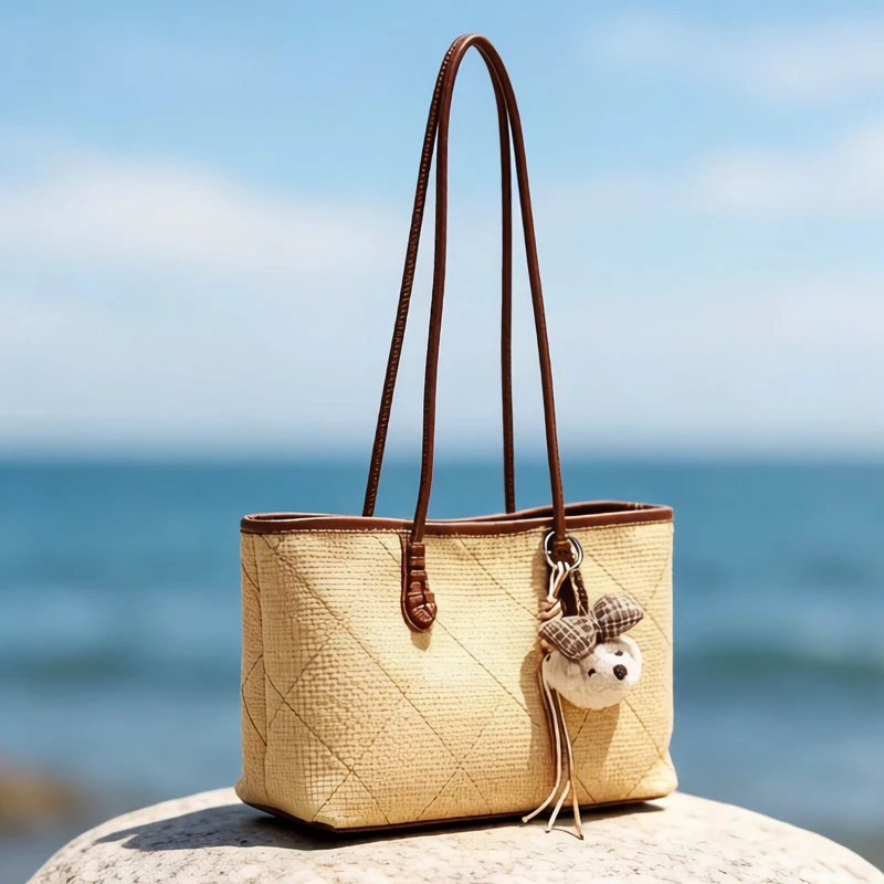 

Ethnic Style Beach Straw Tote Bags For Women Luxury Designer Handbag Purse 2026 New In Grass Embroidery Square Underarm Shoulder