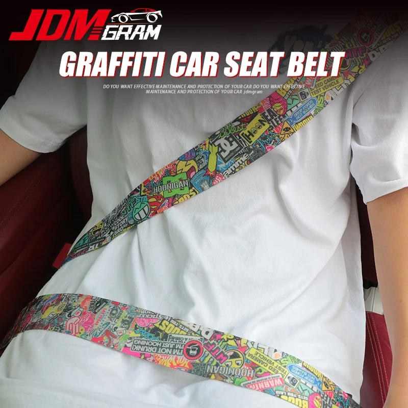 

JDM Graffiti Car Seat Belt Webbing Fabric Safety Strap 3.6M Strengthen Universal Racing Styling Auto Replacement Accessories