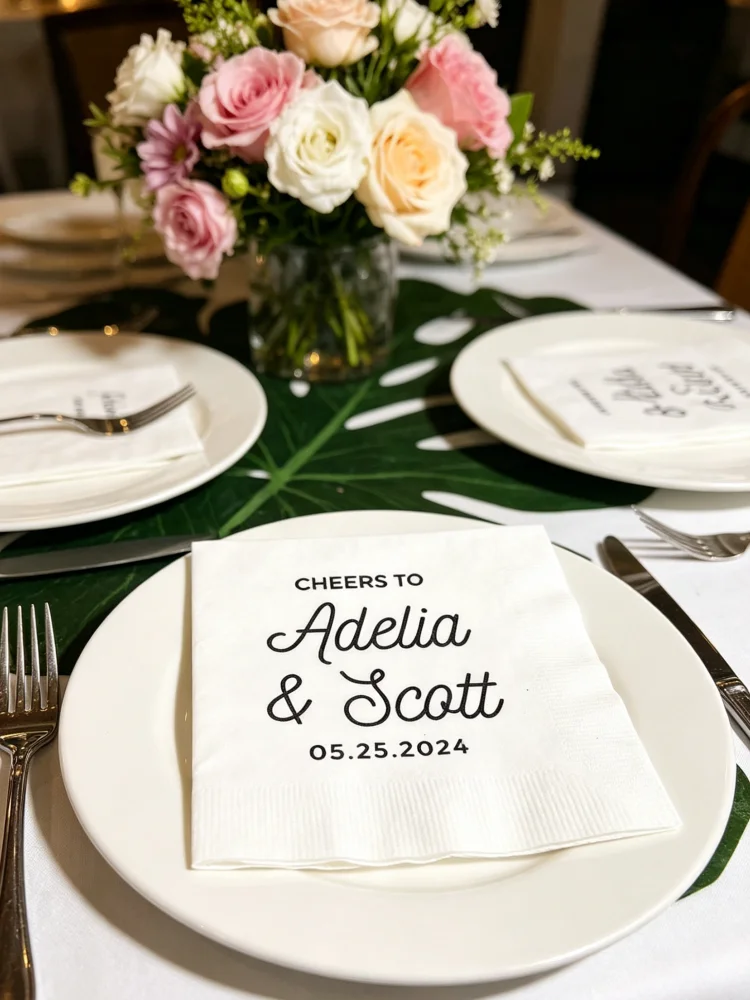 

Personalized Custom Monogram Initial Printed Cocktail Beverage Paper Napkins Disposable Dinner Napkins Wedding Reception Table