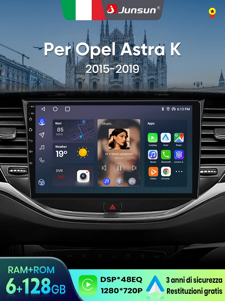 Junsun für Opel Astra K 2015-2019 9 Zoll 4GB 64GB Android 13 Autoradio GPS Navigation Carplay DSP Bluetooth FM Lenkradbedienung Unterstützung USB AUX Eingang Rückfahrkamera Bereit 1080P Video Split