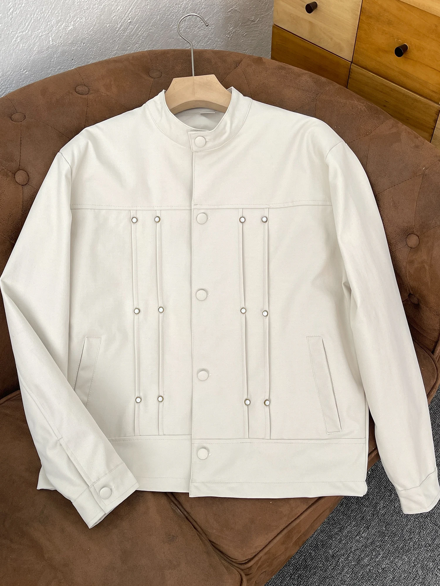 

Trendy Cleanfit Jaet for Men with Metal Decorations Collarl Coat American High-End Sle Long Sve Warmth for Autumn A...